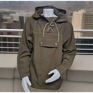 Polsport Lace Up Hoodie Mens S/M Khaki Canvas Pullover 1960s Poland Sports Club